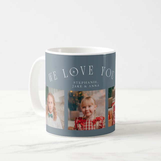 We Love You Grandpa 4-Photo Slate Blue Coffee Mug (Front Left)