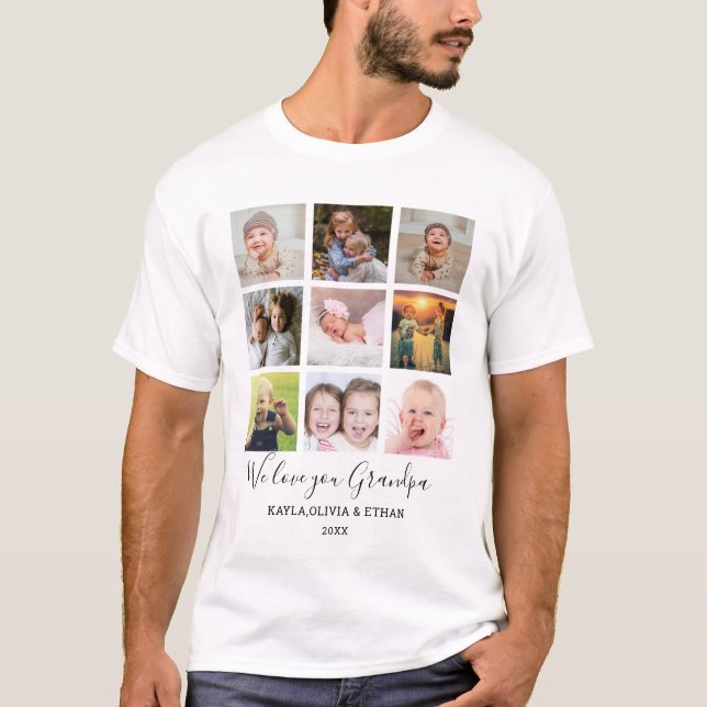 We Love You Grandpa 9 Photo Collage T-Shirt (Front)