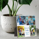 We Love You Grandpa Custom Cute Kids Collage Photo Plaque<br><div class="desc">This cute,  custom kids photo plaque for a grandfather features a modern layout of 4 grandchildren photos on a white background with blue typography reading We Love You Grandpa. This beautiful grandkids photo gift features your own photograph collage surrounding your personalised message and names.</div>