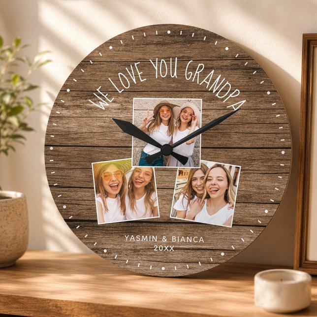WE LOVE YOU GRANDPA Custom Photo Fathers Day Large Clock (Creator Uploaded)
