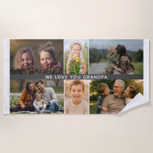 We love you Grandpa Family 6 Photo Collage Beach Towel