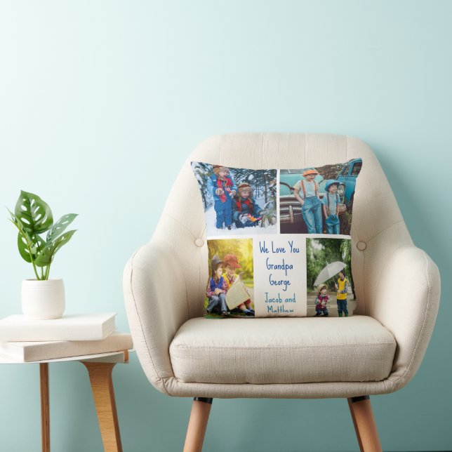 We Love You Grandpa Grandkids Photo Collage Cushion (Chair)