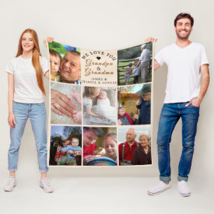 We Love You Grandpa & Grandma – Custom 8-Photo Fleece Blanket