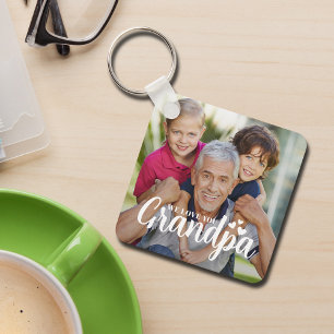 We Love You Grandpa Hearts Photo Keepsake Key Ring