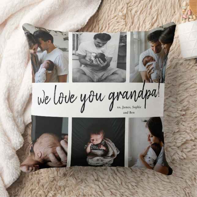 We Love You Grandpa Modern 6 Photo Collage Father Cushion (Blanket)