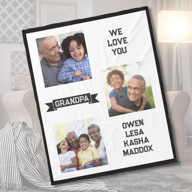 We Love You Grandpa Photo Collage Fleece Blanket (We Love You Grandpa Photo Collage Fleece Blanket)