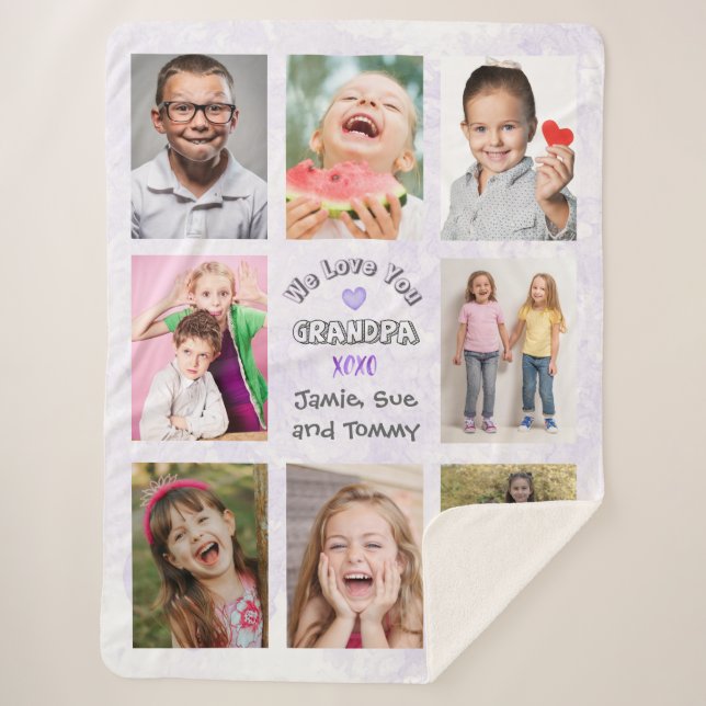 We Love You Grandpa Photo Collage (Purple Bkg) Sherpa Blanket (Front)