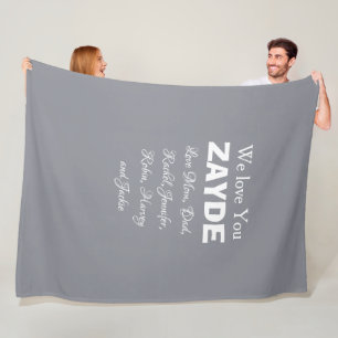 We Love You Grandpa ZAYDE Gift Names Elegant Grey  Fleece Blanket