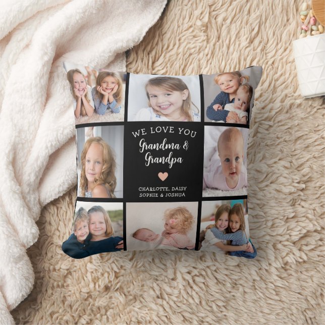 We Love You Grandparents Photo Collage Modern Cushion (Blanket)