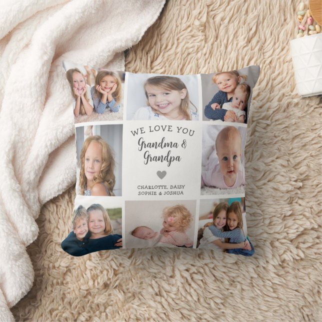 We Love You Grandparents Photo Collage Modern Cushion (Blanket)