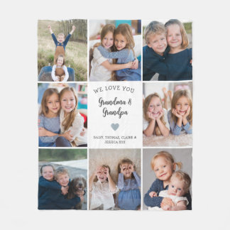 We Love You Grandparents Photo Collage Modern Fleece Blanket