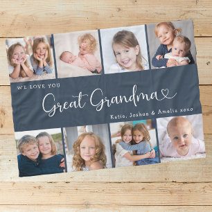We Love You Great Grandma Photo Collage Heart Fleece Blanket