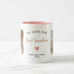 We Love You Great Grandma Photo Modern Keepsake Two-Tone Coffee Mug<br><div class="desc">This 2-photo collage pink modern mug features the heartfelt message, "We love you Great Grandma." and a beautiful heart. An ideal gift for your great grandmother, the 2-photo template can be personalised with two pictures of favourite great grandchildren, transforming it into a cherished keepsake to be treasured for years to...</div>