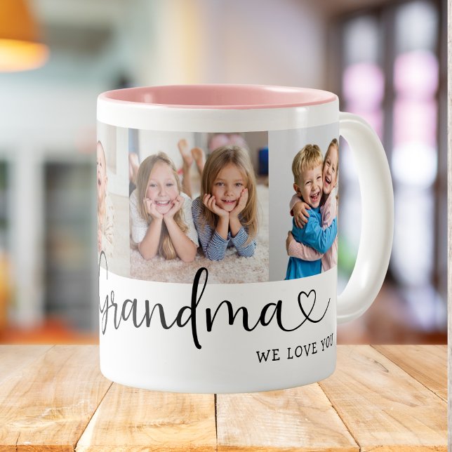 We Love you Great Grandma Script 4 Photo Modern Coffee Mug (Creator Uploaded)