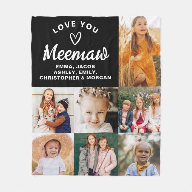 We Love You Meemaw Family Modern Photo Collage Fleece Blanket (Front)