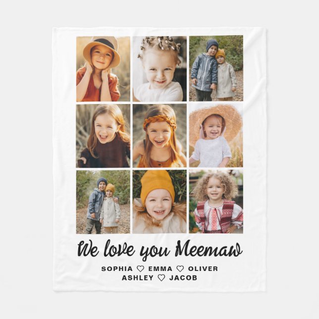 We Love You Meemaw Family Modern Photo Collage Fleece Blanket (Front)