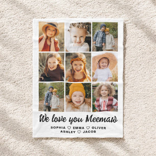 We Love You Meemaw Family Modern Photo Collage Fleece Blanket