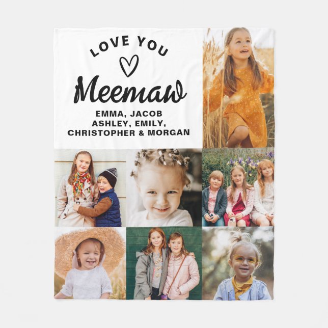 We Love You Meemaw Family Modern Photo Collage Fleece Blanket (Front)