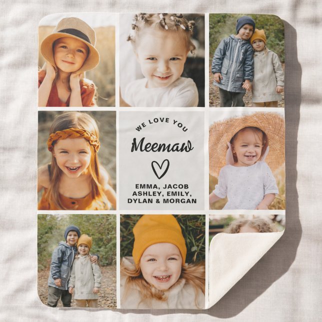 We Love You Meemaw Family Modern Photo Collage Sherpa Blanket (Creator Uploaded)