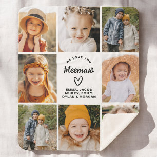 We Love You Meemaw Family Modern Photo Collage Sherpa Blanket