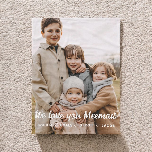 We Love You Meemaw Family Modern Single Photo Fleece Blanket (Creator Uploaded)