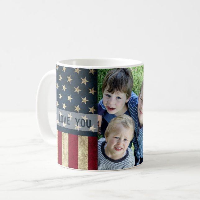 We Love You Military Grandpa American Flag Photo Coffee Mug (Front Left)