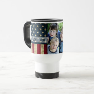 We Love You Military Papa American Flag Photo Travel Mug