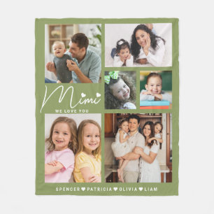 We Love You Mimi Grandkids 6 Photo Collage Green Fleece Blanket