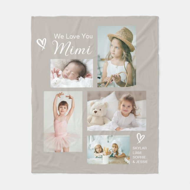 We Love You Mimi Grandkids Photo Collage Keepsake Fleece Blanket (Front)