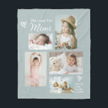 We Love You Mimi Grandkids Photo Collage Keepsake Fleece Blanket<br><div class="desc">Simple and so sweet and thoughtful, this custom blanket says "We Love you Mimi" in trendy modern typefaces along with the children's names. A stylishly arrange collage that includes 5 of your chosen photos makes a wonderful keepsake to treasure through the years. Handdrawn doodle hearts accent the design to add...</div>
