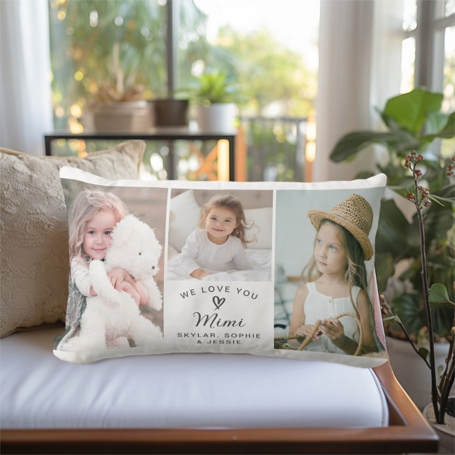 We Love You Mimi Grandkids Photo Collage Lumbar Cushion (Personalize with your selected photos and text for a thoughtful gift.)