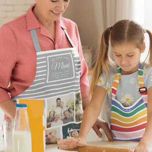 WE LOVE YOU MIMI Photo Collage Dusty Grey Blue Apron