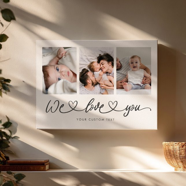 We Love You Modern Heart Script Photo Collage Canvas Print (Creator Uploaded)