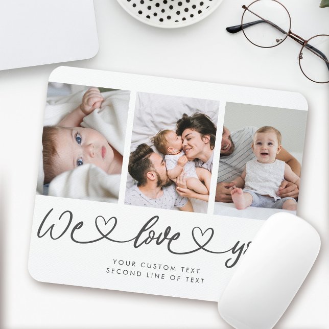 We Love You Modern Heart Script Photo Collage Mouse Mat (Creator Uploaded)