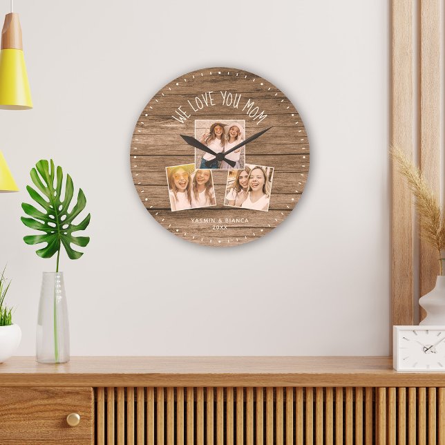 WE LOVE YOU MOM Custom Photo Collage Mothers Day Large Clock (Creator Uploaded)