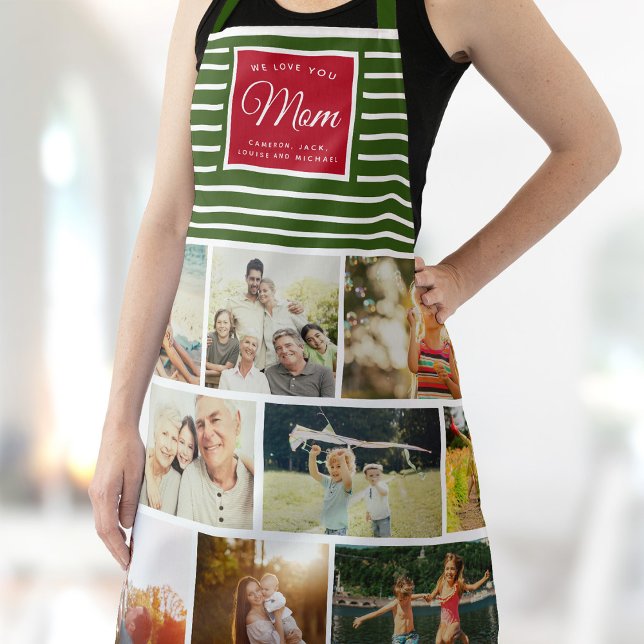 WE LOVE YOU MOM Family Photo Collage Christmas Apron (Creator Uploaded)
