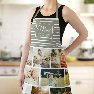 WE LOVE YOU MOM Family Photo Collage Script Green Apron