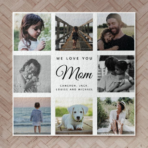WE LOVE YOU MOM Modern Family Photo Collage Jigsaw Puzzle