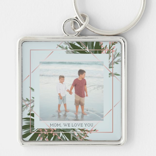 We Love You Mother's Day Floral Personalised Photo Key Ring (Front)