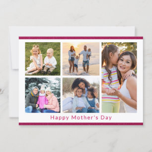 We Love You Mum 5 Photo Collage Pink Glitter Card