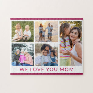 We Love You Mum 5 Photo Collage Pink Glitter Jigsaw Puzzle