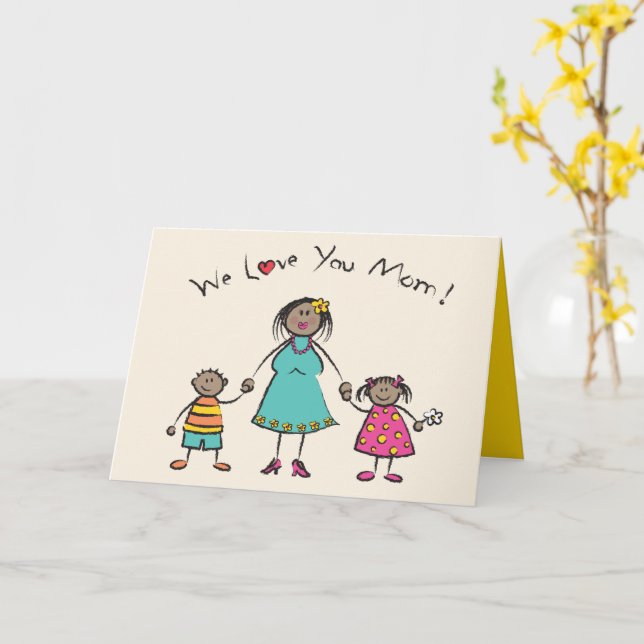 We Love You Mum Cartoon Family Happy Mother's Day Card (Yellow Flower)