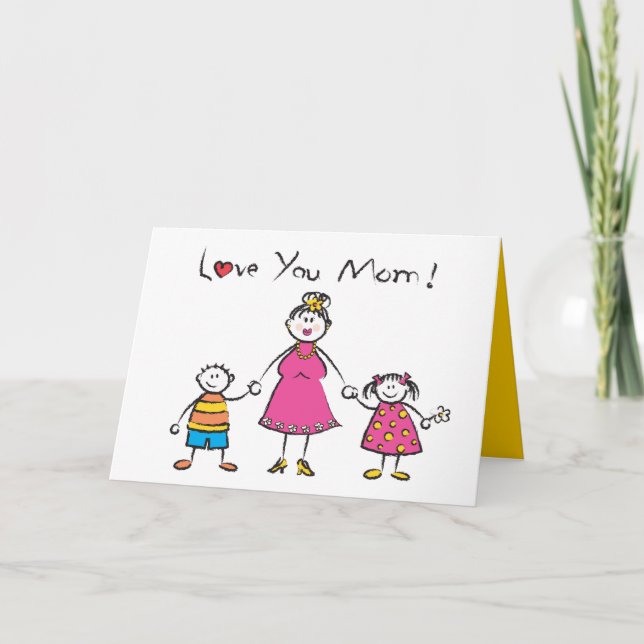 We Love You Mum Cartoon Family Happy Mother's Day Card (Front)