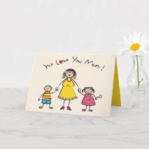 We Love You Mum Cartoon Family Happy Mother's Day Card