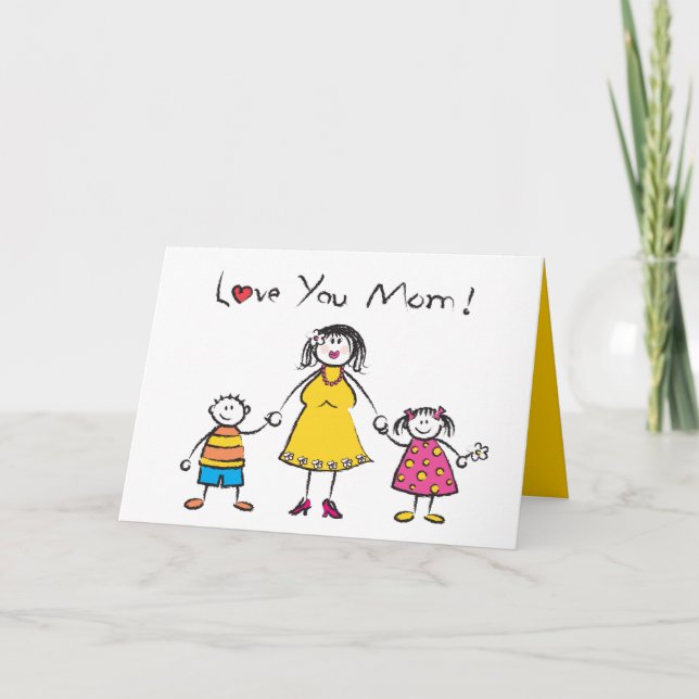 We Love You Mum Cartoon Family Happy Mother's Day Card (Front)