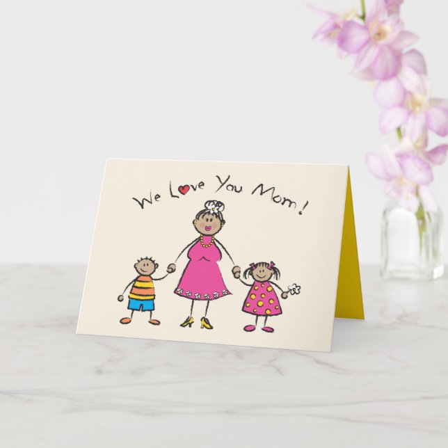 We Love You Mum Cartoon Family Happy Mother's Day Card (Orchid)