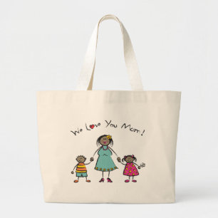 We Love You Mum Cartoon Family Happy Mother's Day Large Tote Bag