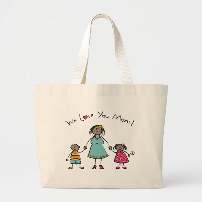 We Love You Mum Cartoon Family Happy Mother's Day Large Tote Bag (Front)