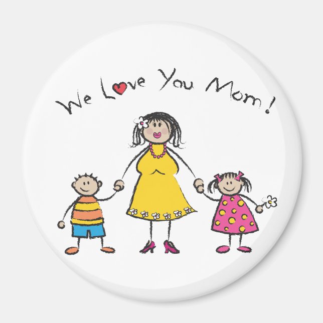 We Love You Mum Cartoon Family Happy Mother's Day Magnet (Front)