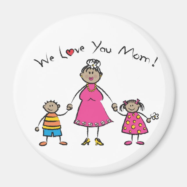 We Love You Mum Cartoon Family Happy Mother's Day Magnet (Front)